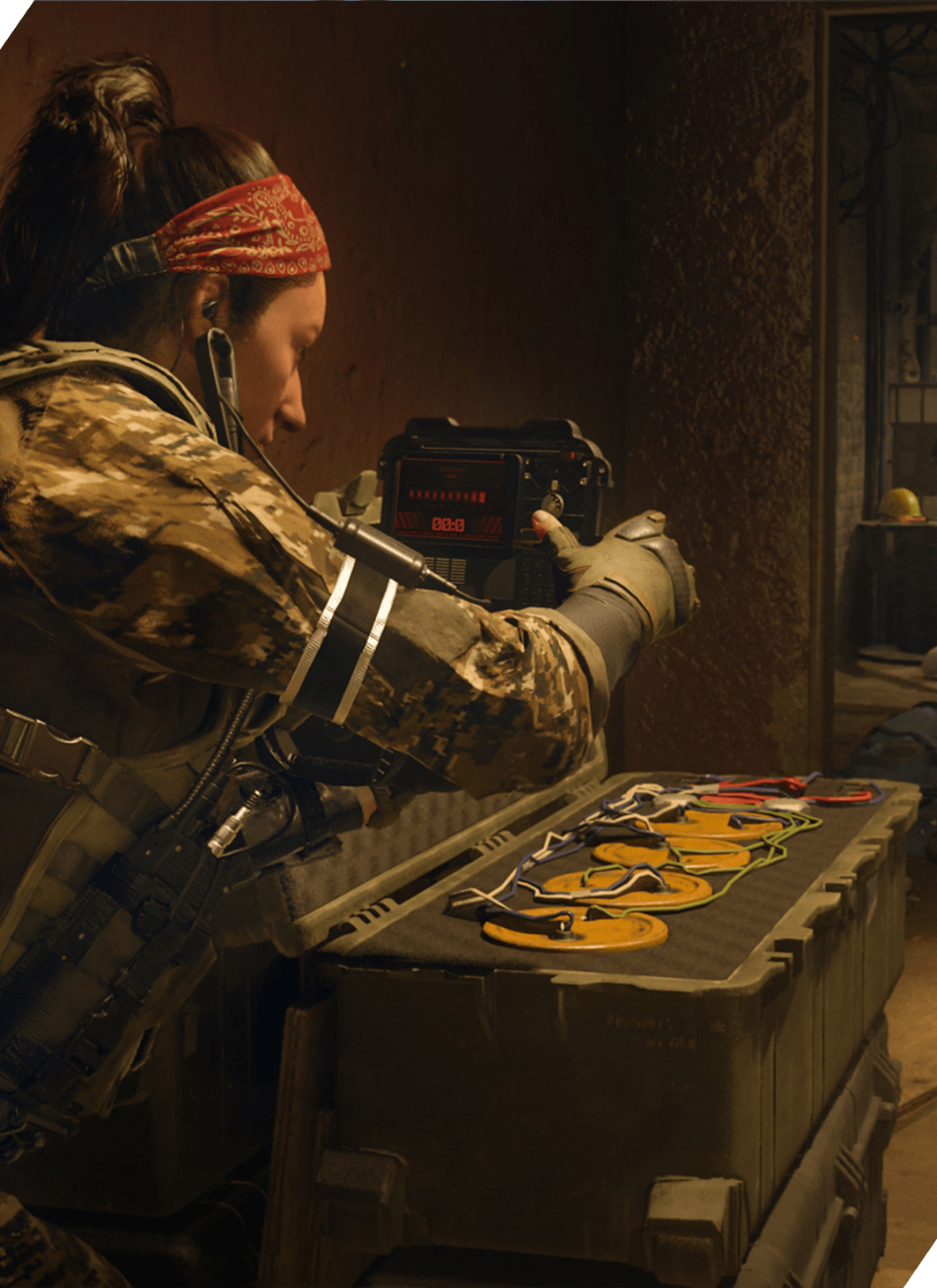 Operator defusing a bomb at the bomb site.