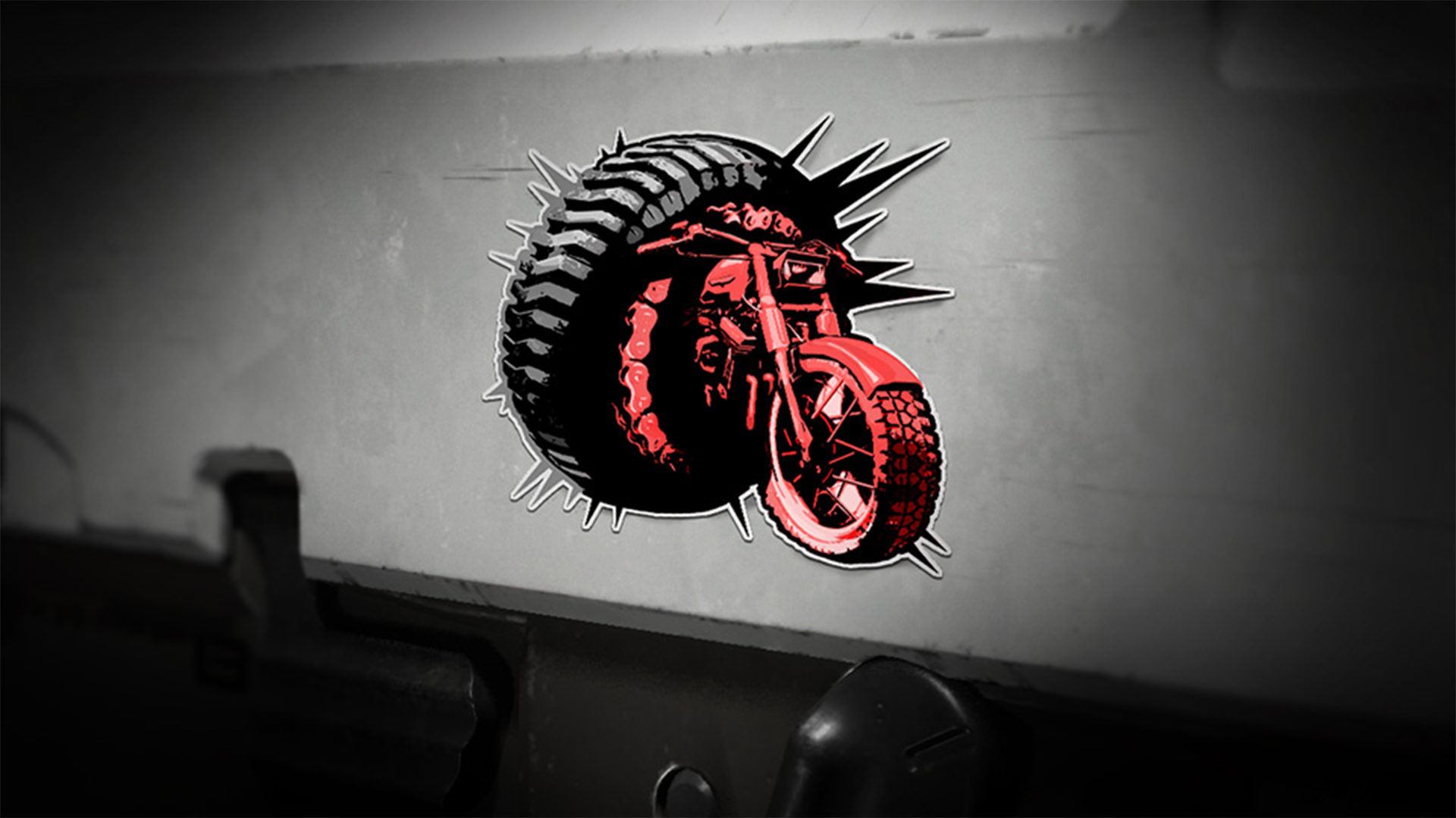 Weapon sticker of a motorcycle inside of a tire wheel